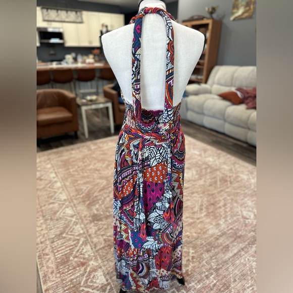 Maeve Cynthia Halter Maxi Dress XS Multicolor Geometric Jersey Anthropologie - Picture 6 of 8